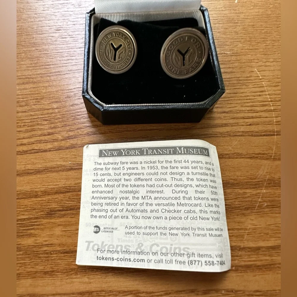 Antique Token Cufflinks from the New York Transit Museum in Original Box and COA